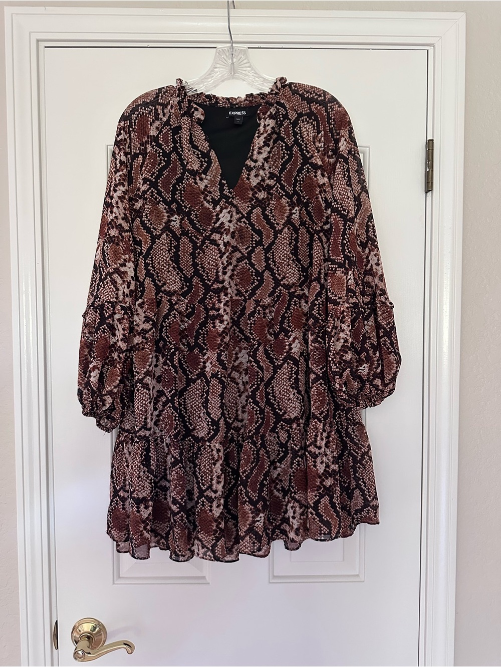 Express Rust and Black Snake-Print Long Sleeve mini Tunic Dress
